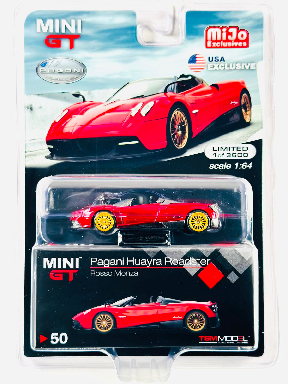 TSM Mini GT Mijo Exclusives Pagani Huayra Roadster Rosso Monza #050