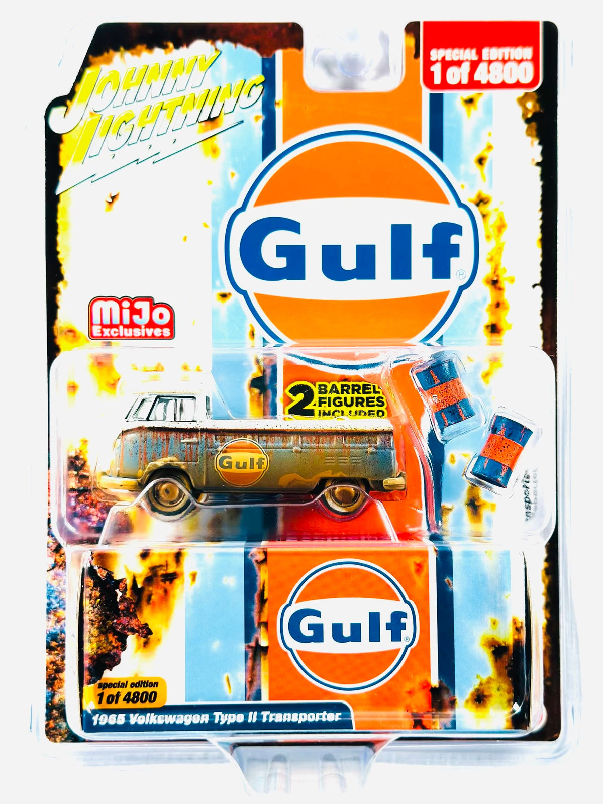 JOHNNY LIGHTNING MIJO EXCLUSIVE GULF OIL WEATHERED 1965 VOLKSWAGEN TYPE II  TRANSPORTER W/ OIL BARRELS