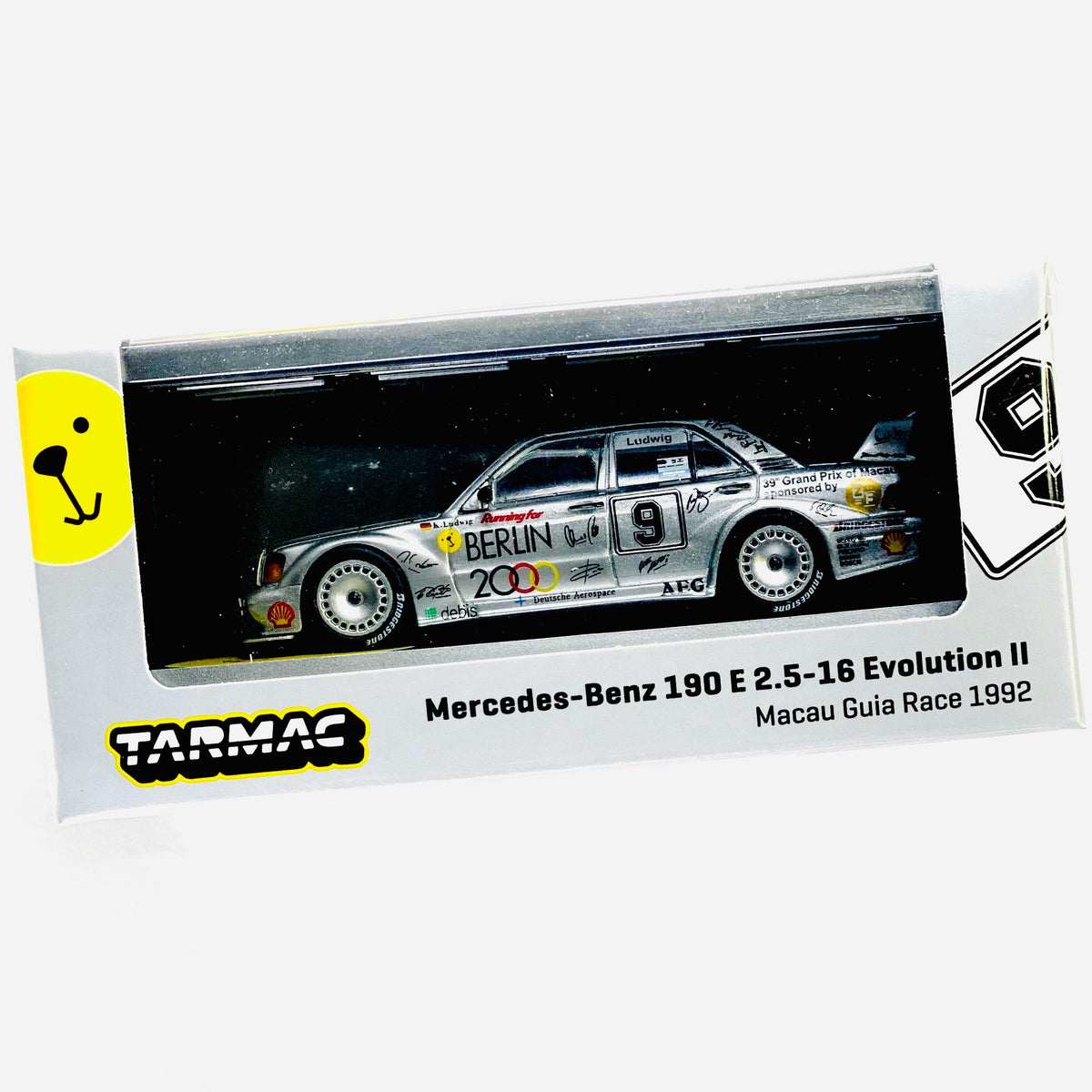 Tarmac Works Collab 64 Schuco Mercedes-Benz 190 E 2.5-16 Evolution II Macau  Guia Race 1992 K.ludwig W/ Container
