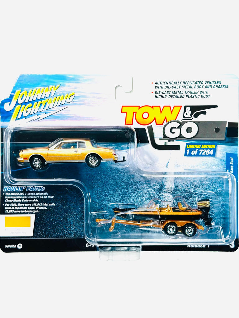 JOHNNY LIGHTNING JOHNNY LIGHTNING 1/64 TOW & GO‐1980 Chevy Monte Carlo with Base Boat /シェビー モンテカルロ/Trailer/Hitch/トレーラー/ボート