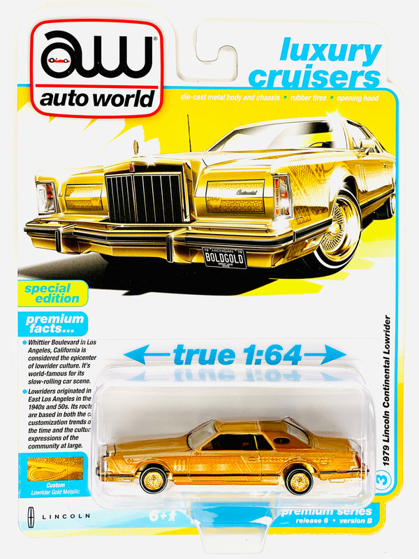 Auto World Luxury Cruisers 1979 Lincoln Continental Lowrider Gold Metallic